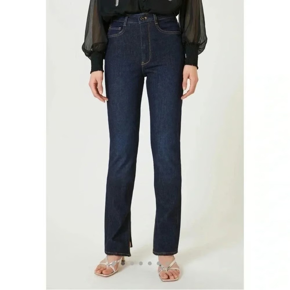 Pilcro Womens Dark Blue Dark Wash Split Hem High Rise Straight Leg Jeans Size 28